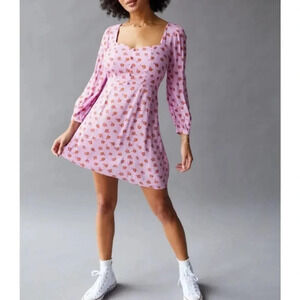 Billabong Heartland Dress Babydoll Floral Purple Small Beach Mini Dress